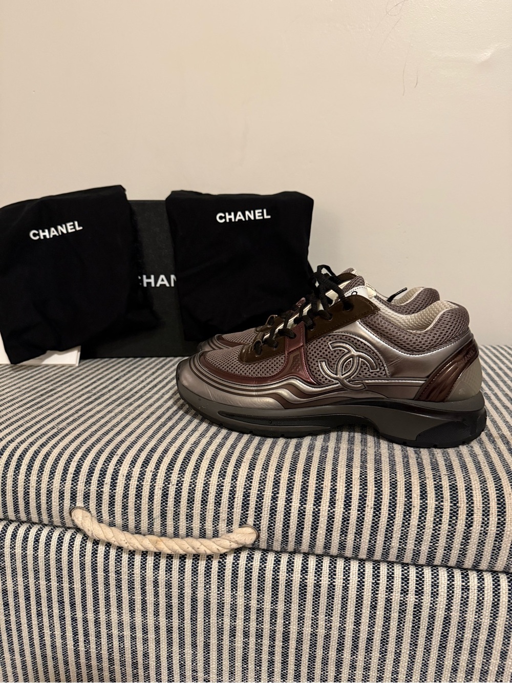 CHANEL Women’s Metallic Brown & Silver Low-Top Sneaker